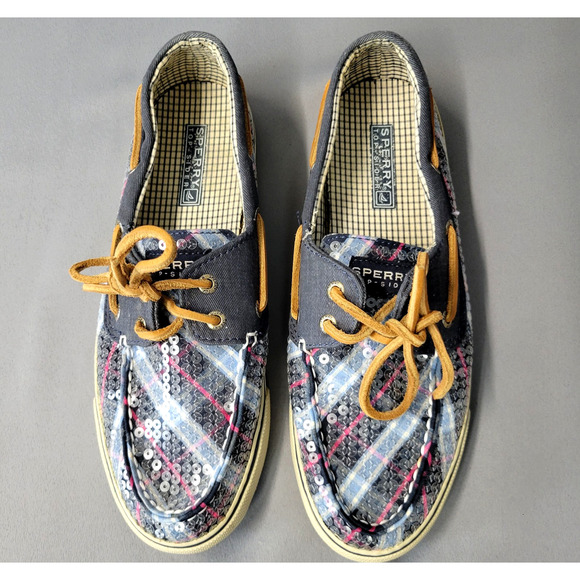 Sperry Top-Sider Shoes Loafers Womens 8M Sequin Blue Pink Plaid Flats #9447806 - Picture 1 of 13